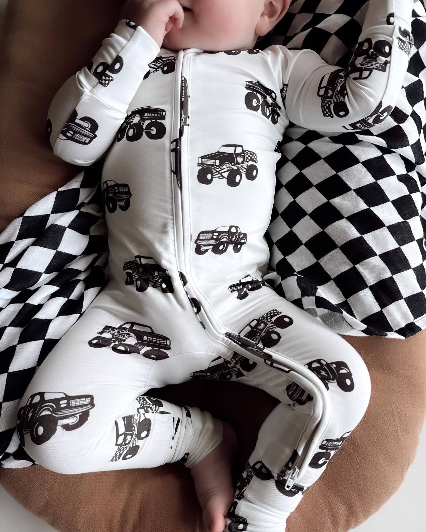 Cream Monster Trucks | Bamboo Romper