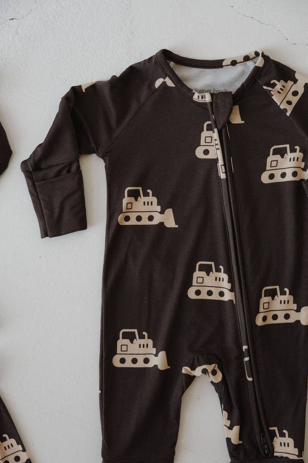Forever French Baby Bamboo Zip Pajamas- Bulldozer