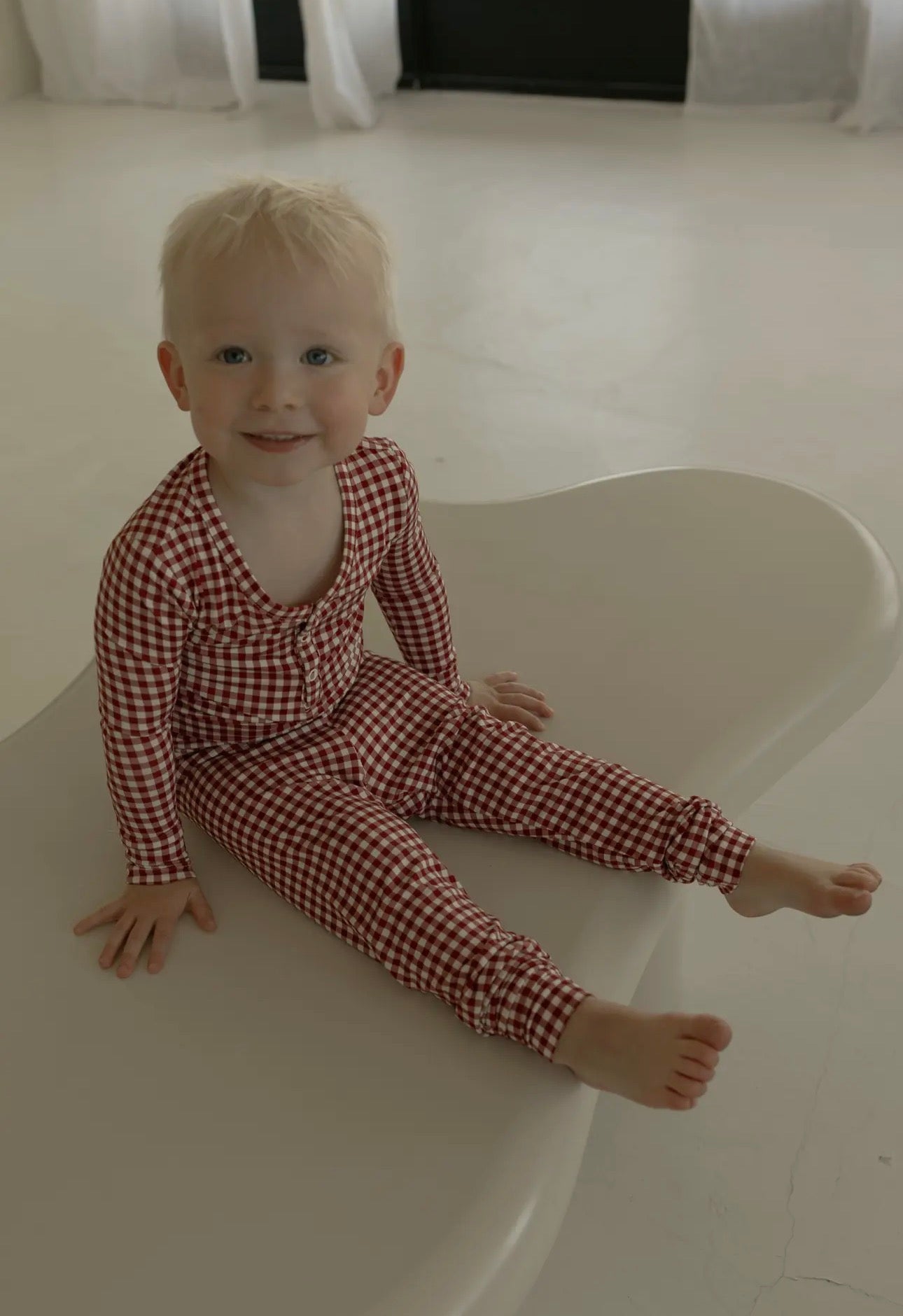 Forever French Baby Bamboo Zip Pajamas- Red Gingham