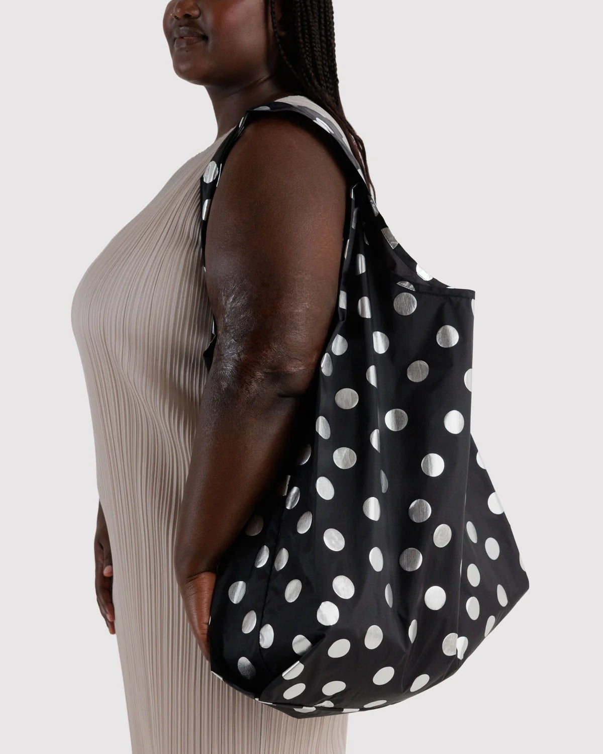 BAGGU Big Baggu Bag- Silver Metallic Polka Dot