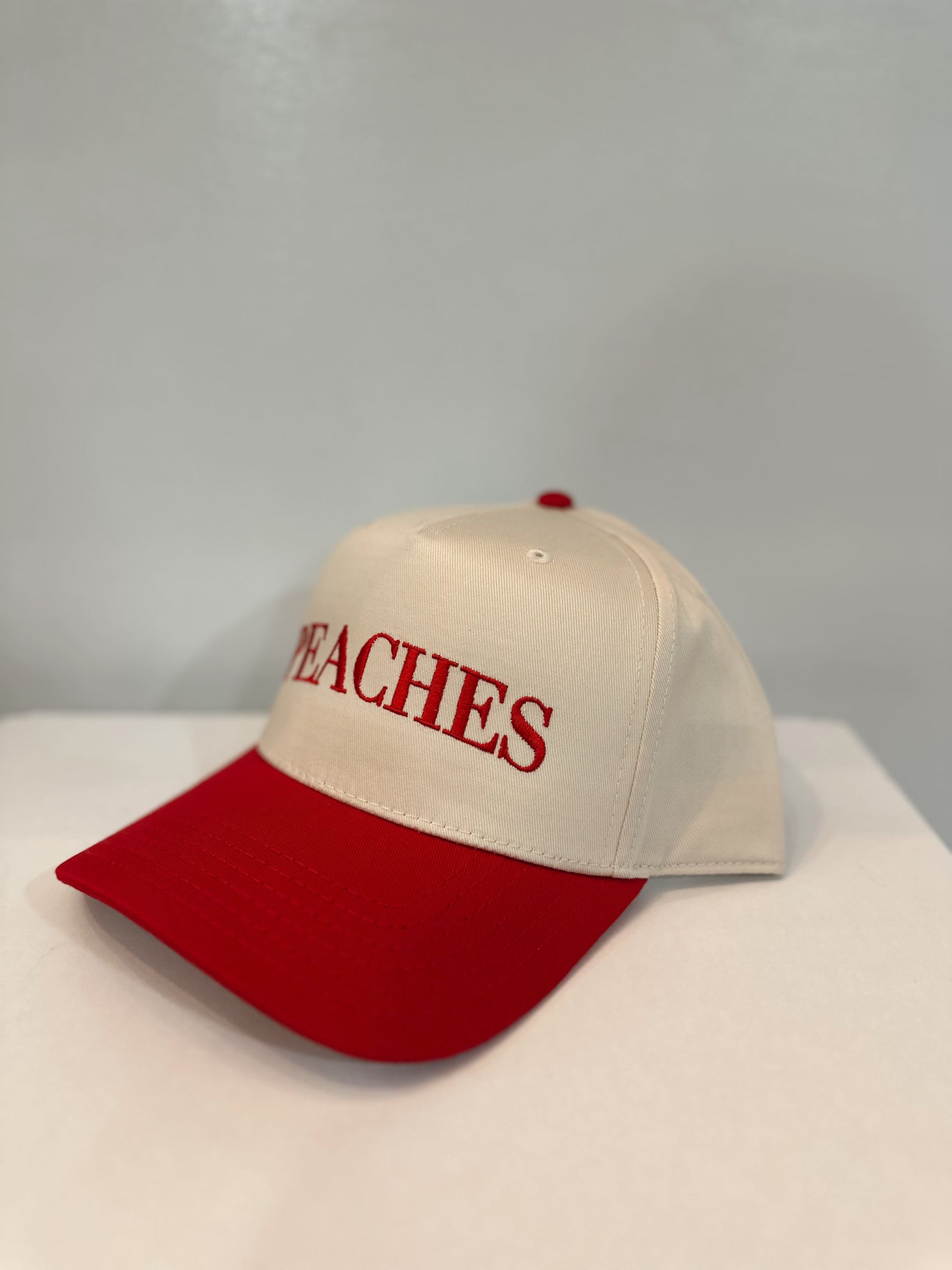 PEACHES Snapback- Red & Tan