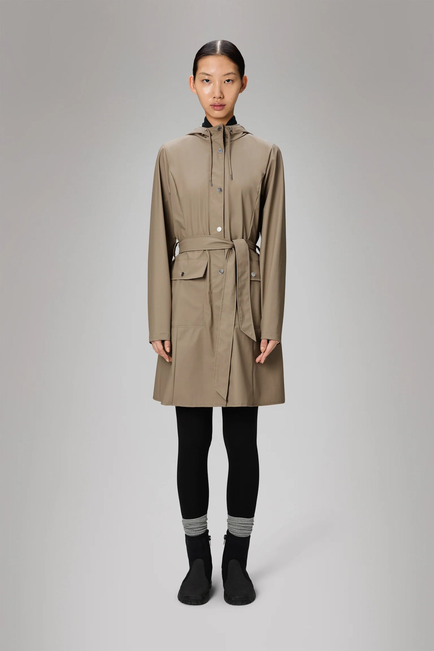 Rains Curve Long Jacket- Beige