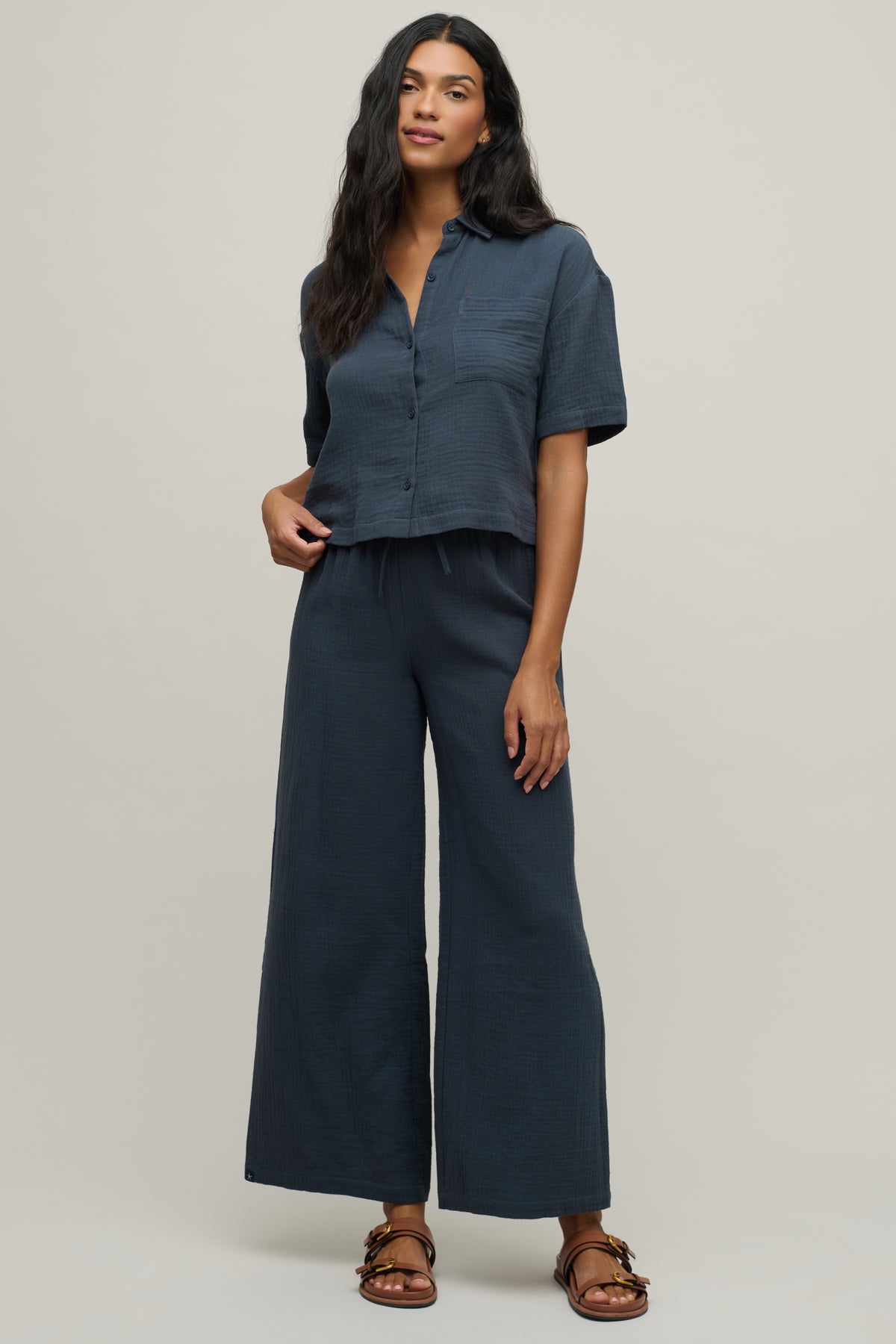 Barefoot Dreams Cotton Gauze Shirt- Indigo