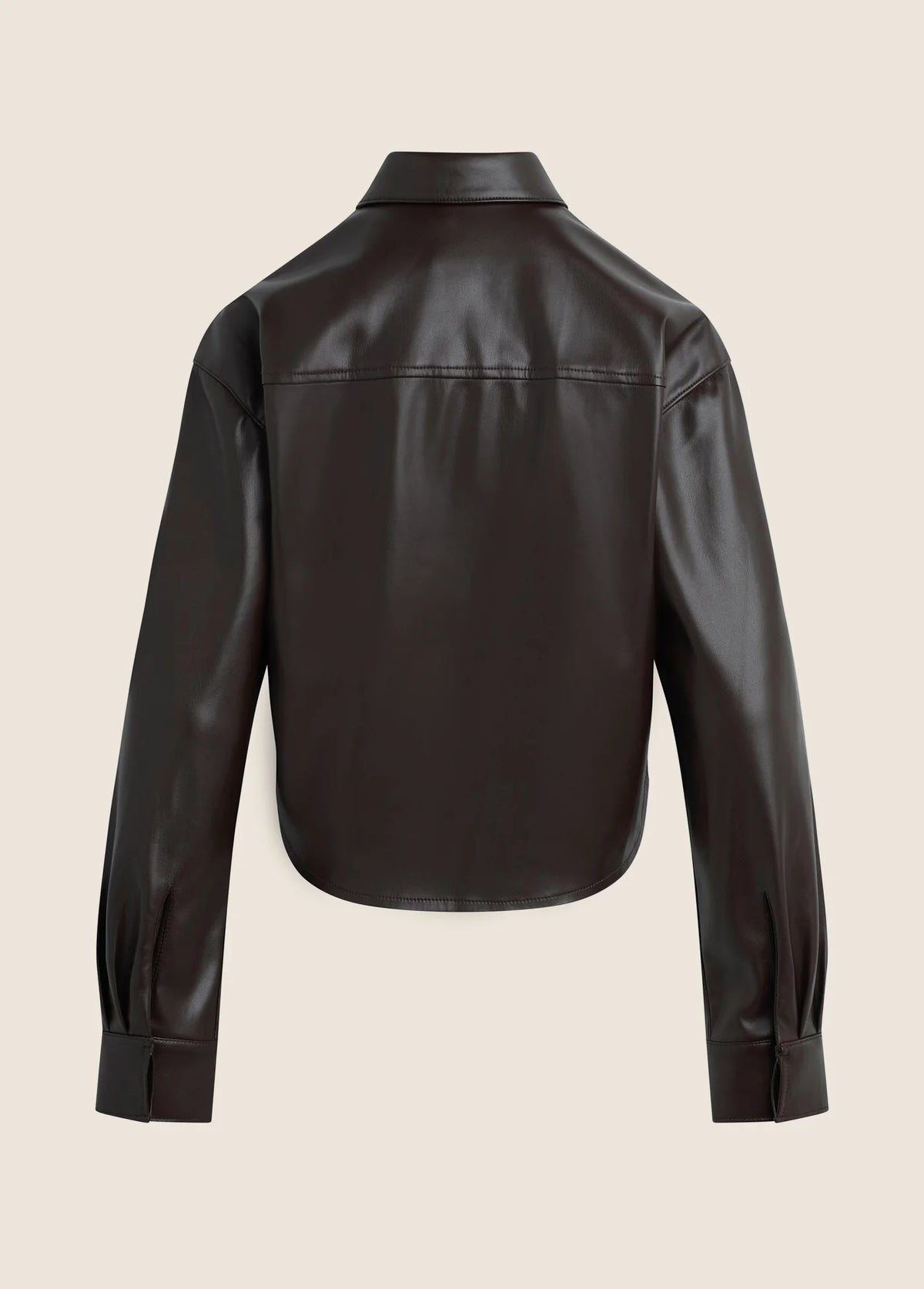 Favorite Daughter The Vegan Leather Crop Brady Shirt in Espresso