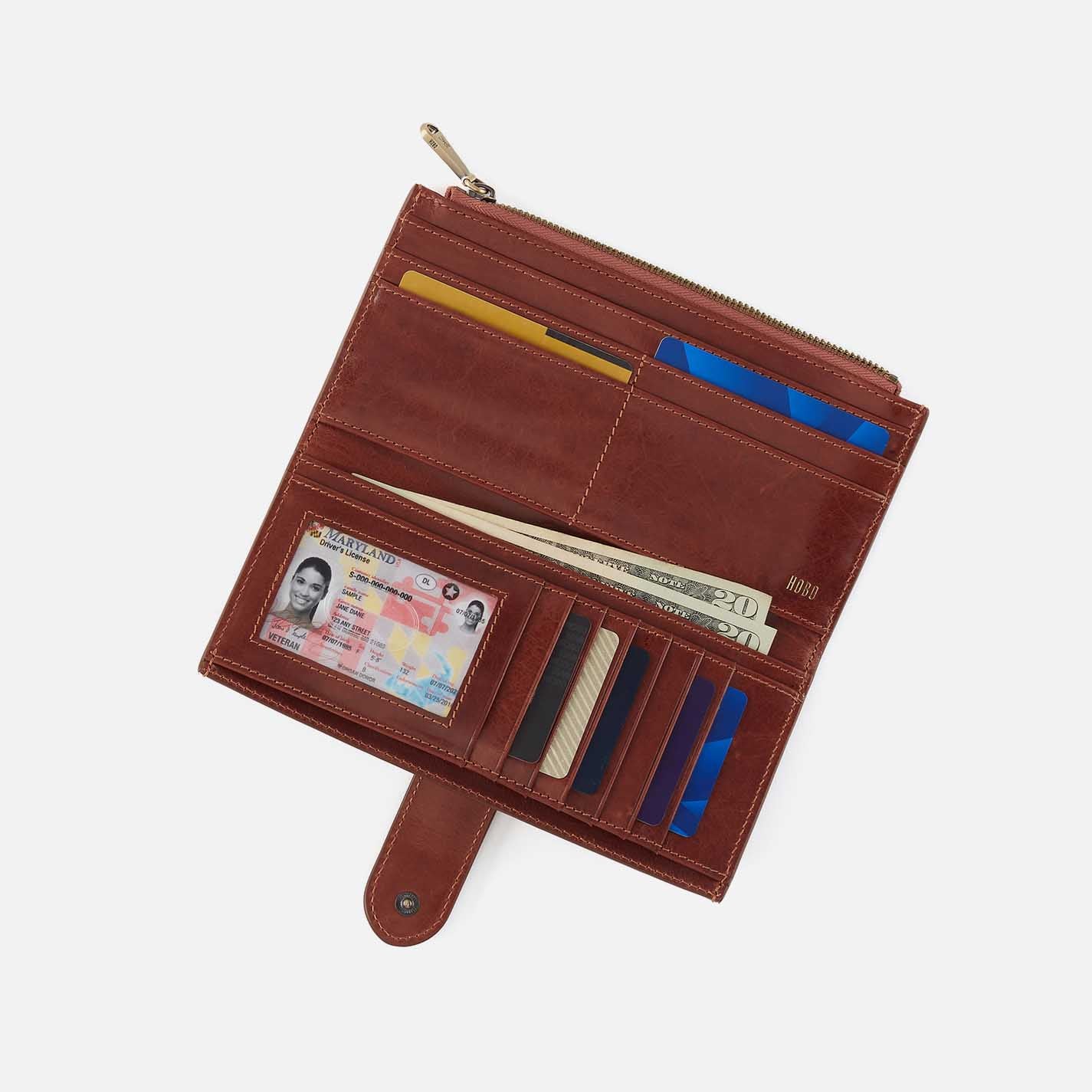 HOBO Dunn Continental Wallet in Patina Leather- Pecan Ridge