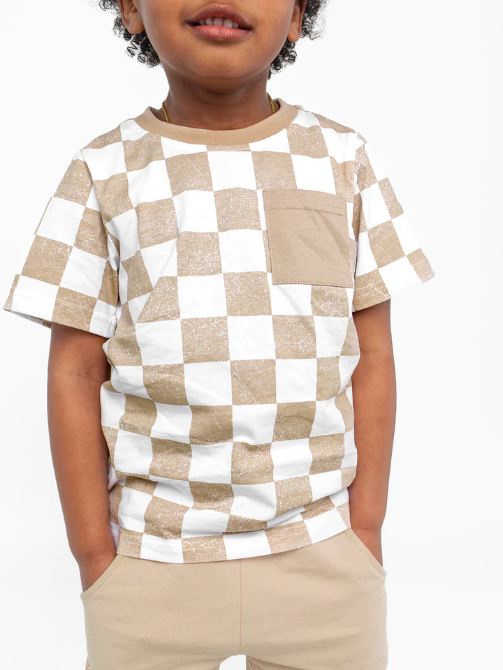 Little Bipsy Checkered Tee- Beige