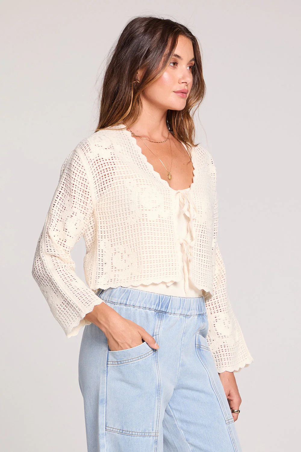 Saltwater Luxe Debb Sweater- Floral Mesh Bell Sleeve
