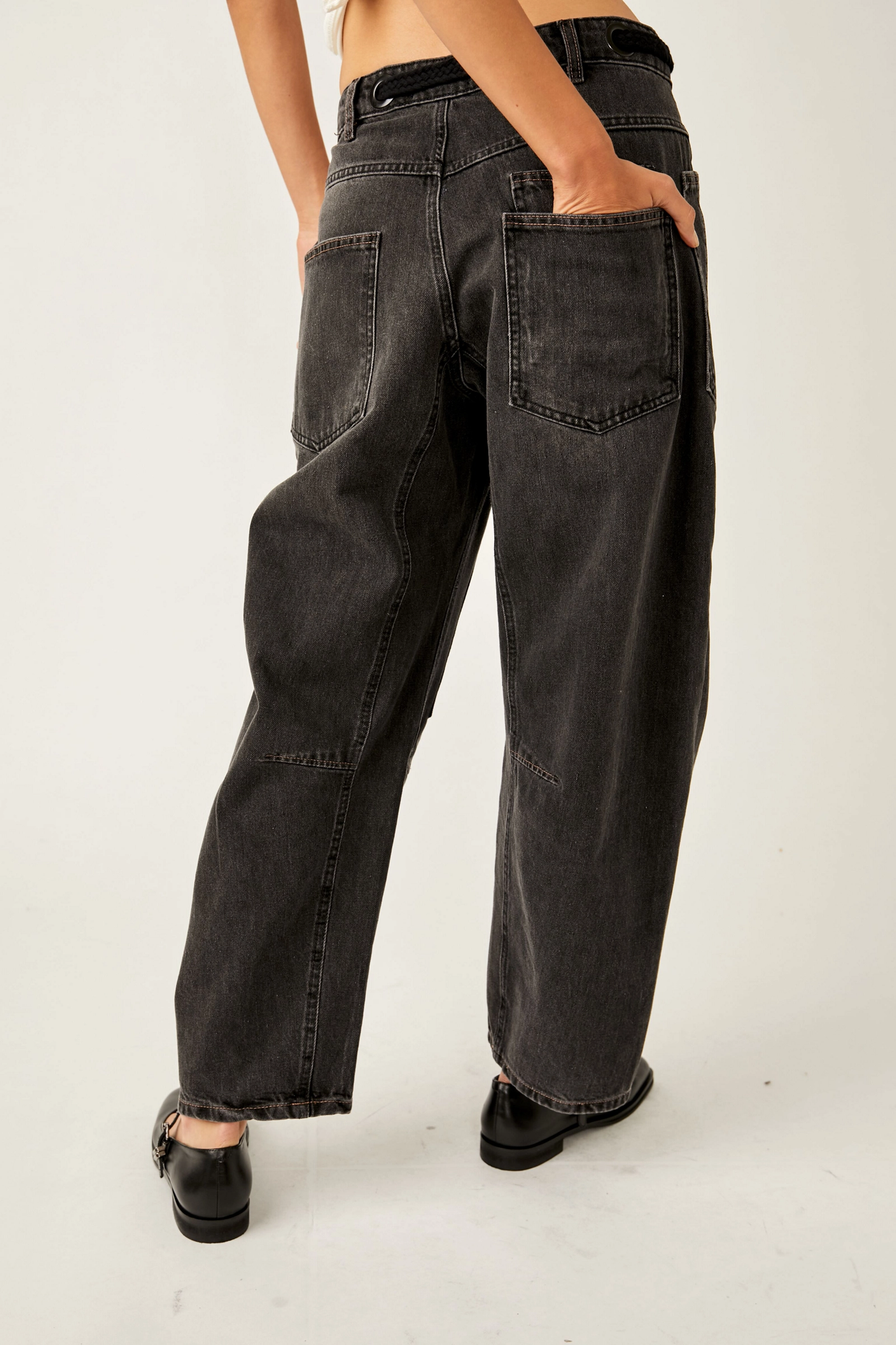 Free People Moxie Pull on Barrel Jeans - Night Hawk