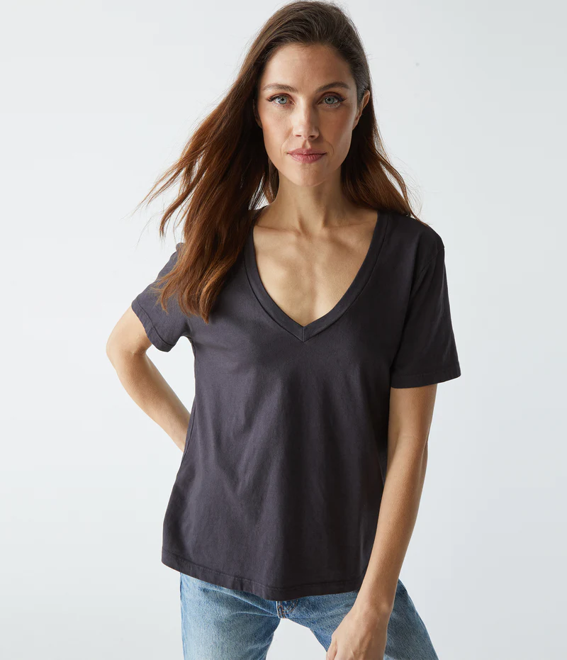 Michael Stars Daria Classic V-Neck Tee- Oxide