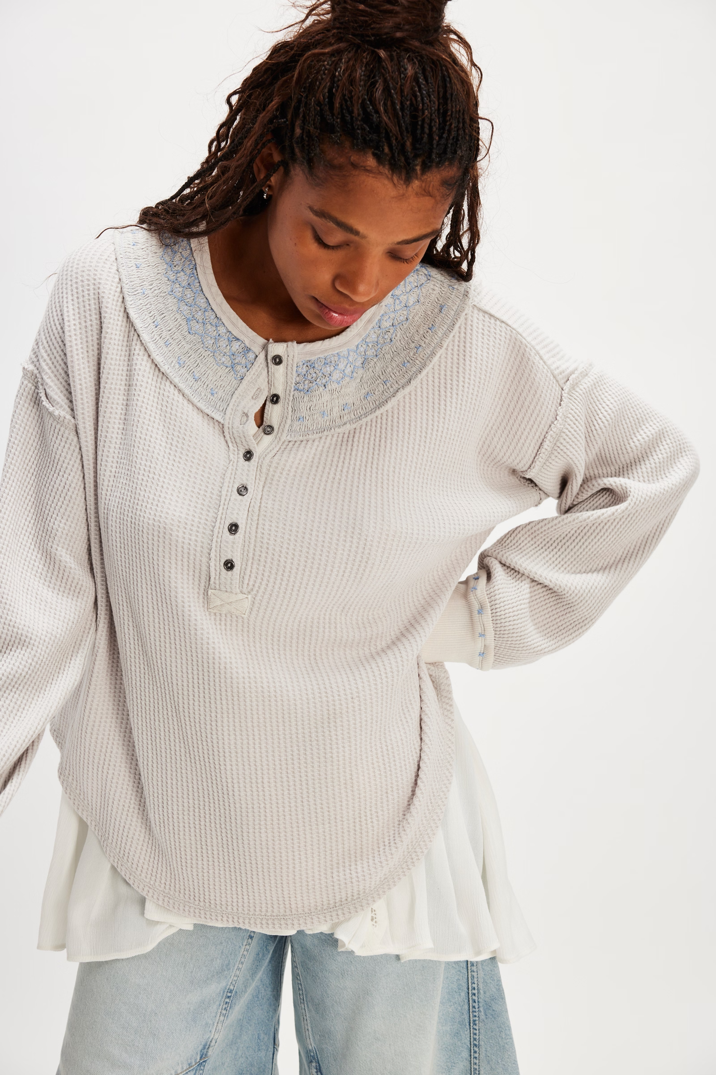 Free People Holly Henley- Grey Combo