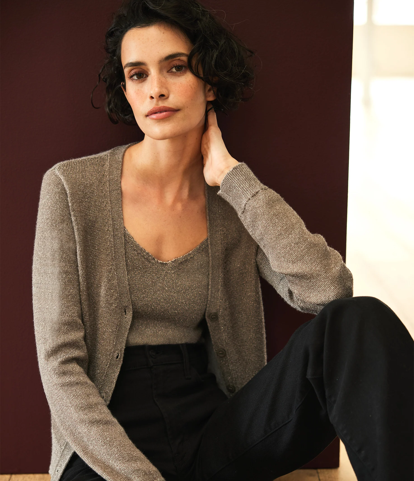 Michael Stars Naomi Metallic Sweater Camisole- Pewter