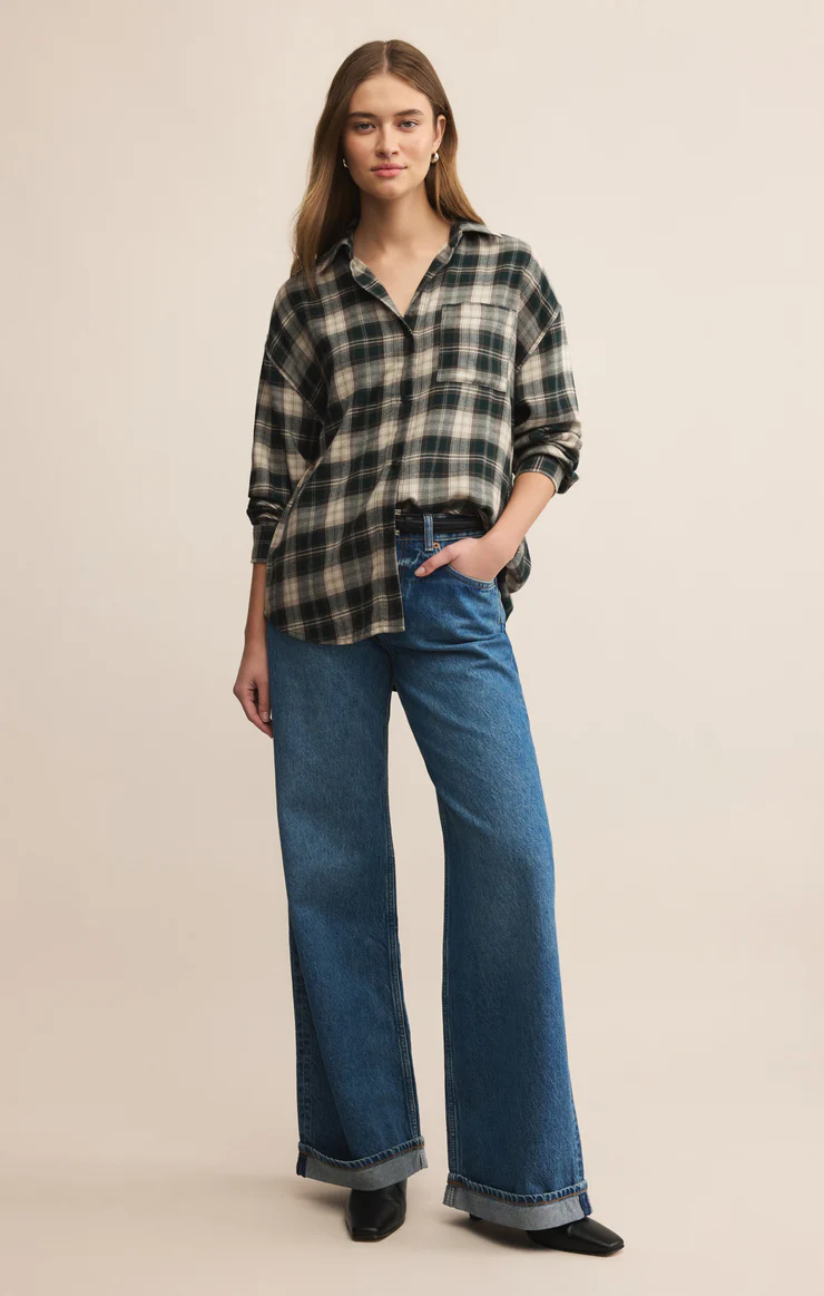 Z Supply River Plaid Button Up- Garland Green
