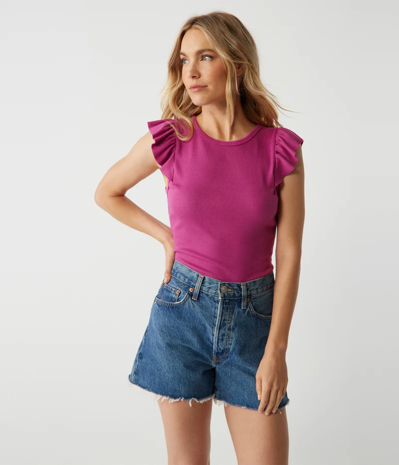 Michael Stars Rina Flutter Sleeve Top- Ultraviolet