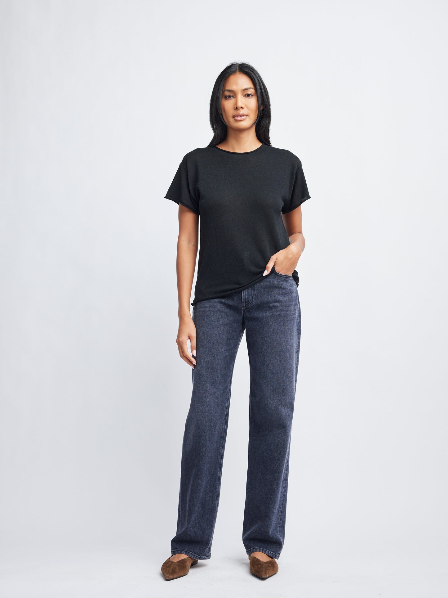 Self Contrast Ava Oversized Sweater Tee- Black