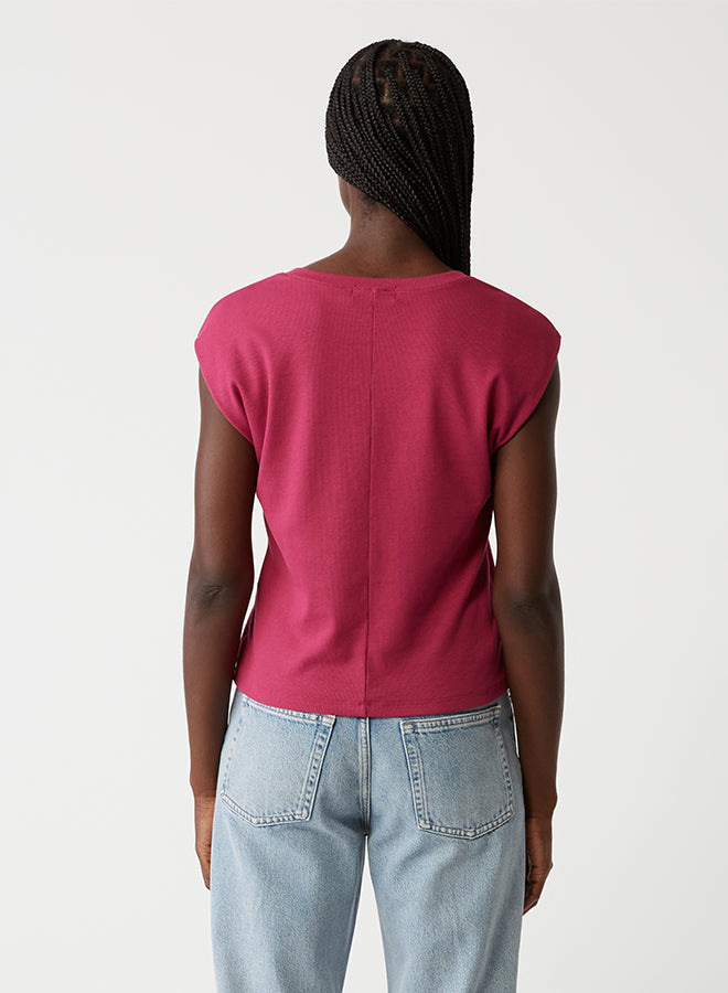 Michael Stars Tati Power Shoulder Top- Cabernet