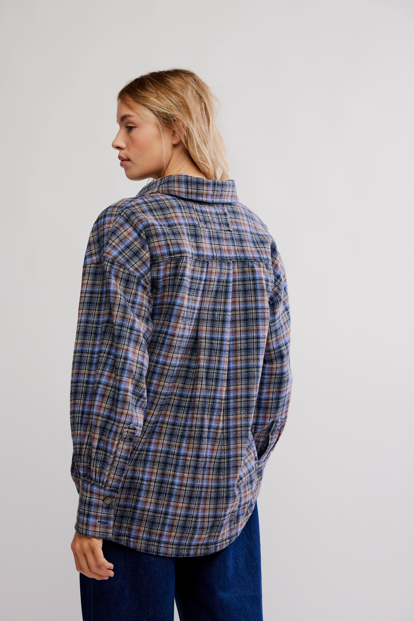 Free People Ashley Plaid Shirt- Blue Combo