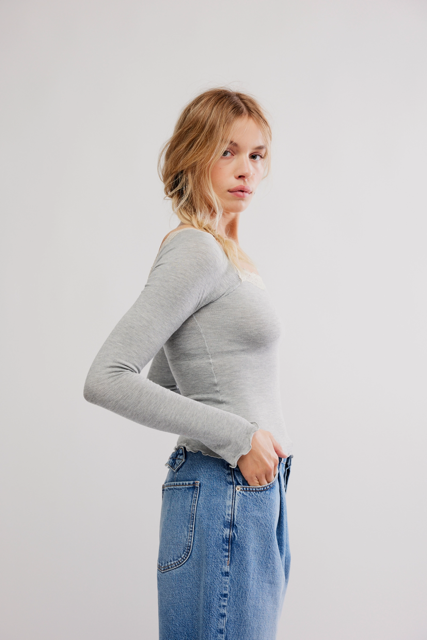 Free People Oh My Darling Long Sleeve- Heather Grey