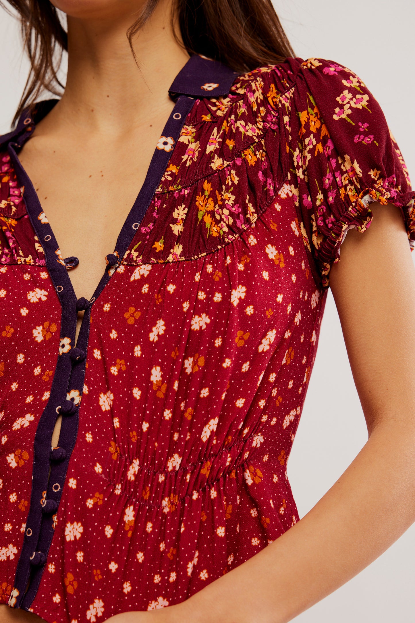 Free People Bella Blouse- Earth Red Combo