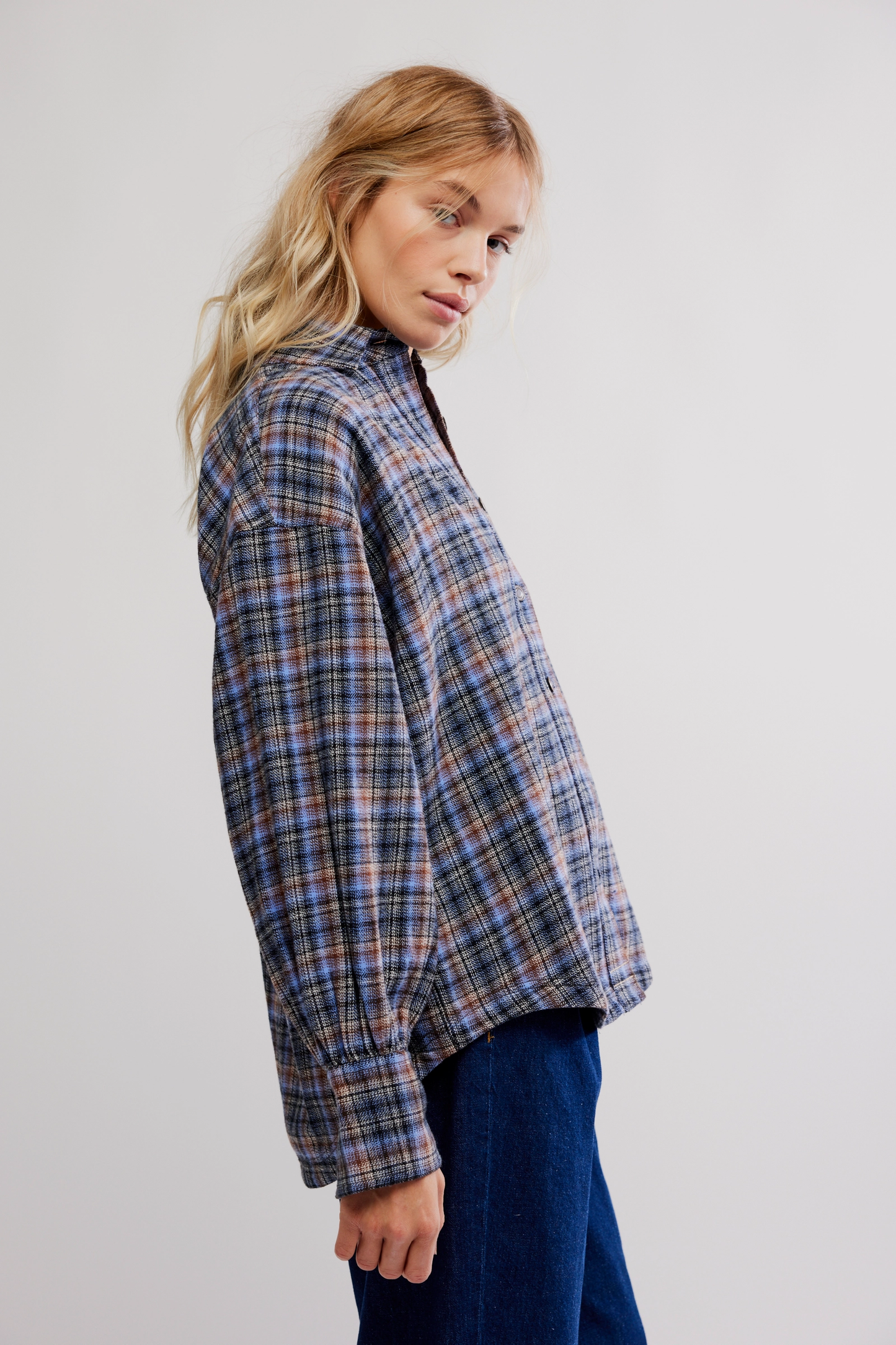 Free People Ashley Plaid Shirt- Blue Combo