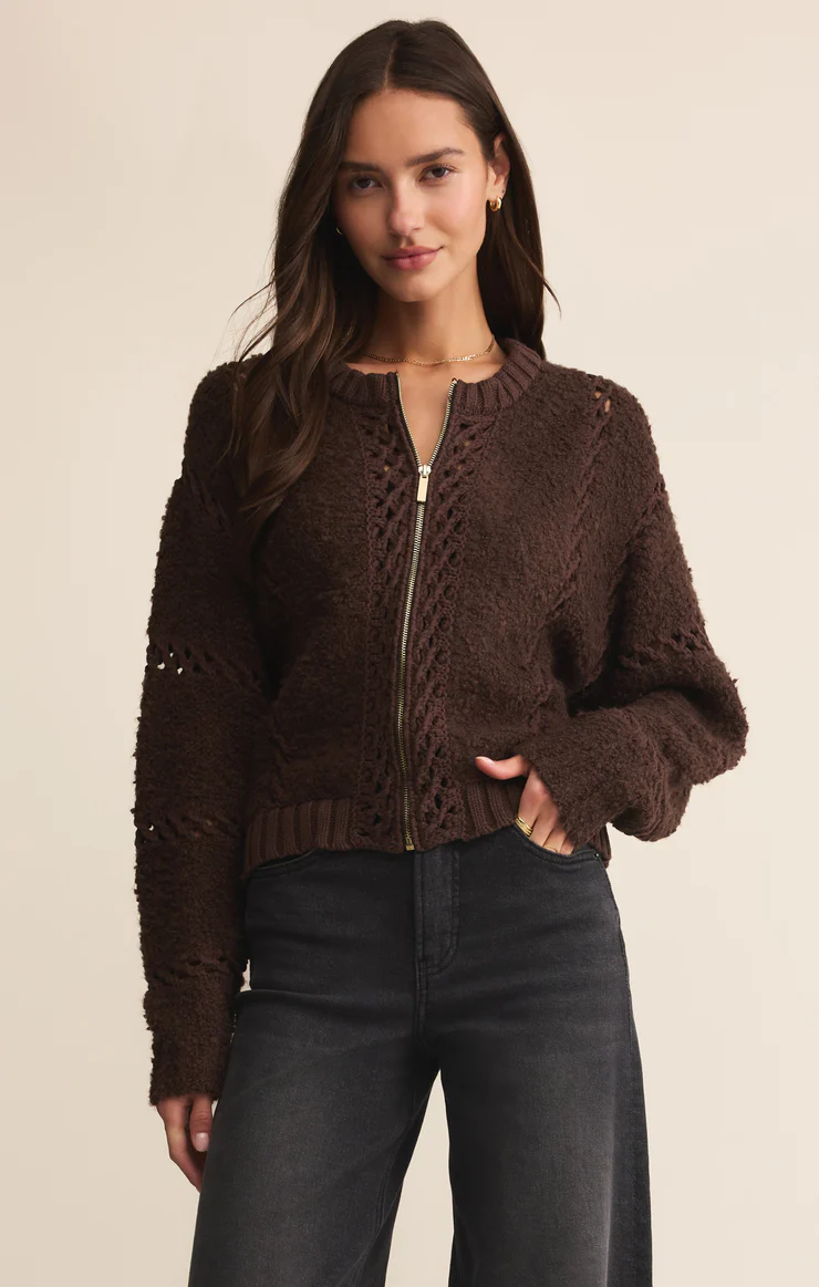 Z Supply Sundance Zip-Up Sweater- Chocolate Cherry