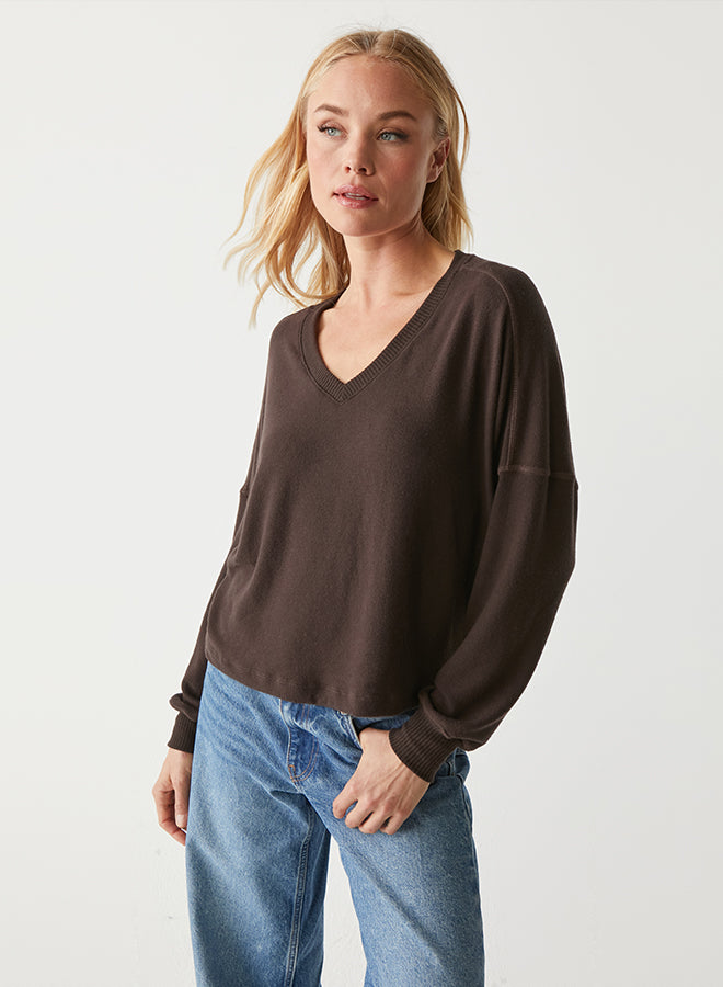 Michael Stars Vic Relaxed V-Neck Pullover- Java