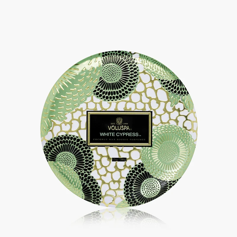 Voluspa White Cypress- 3 Wick Tin