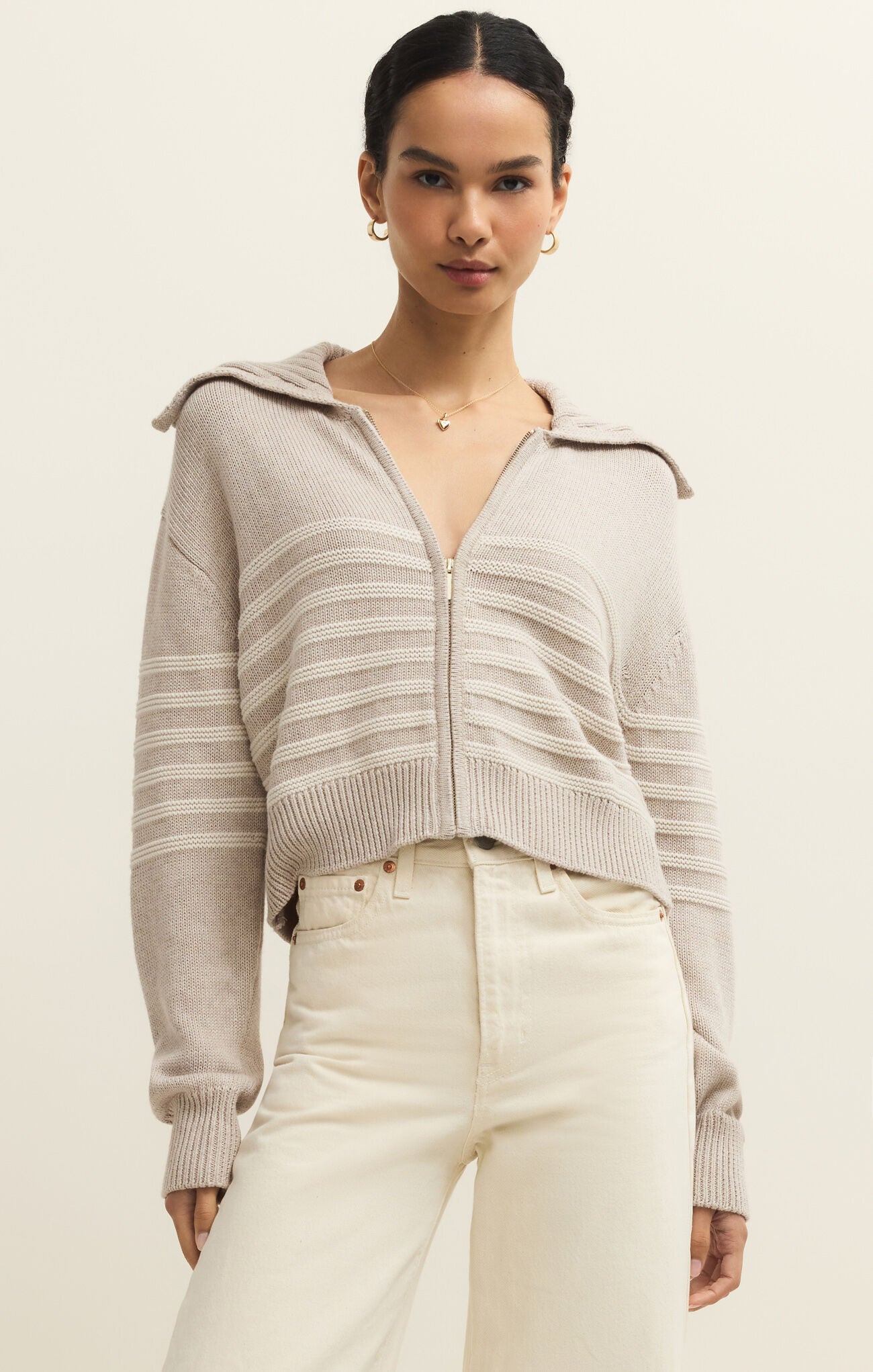 Z Supply Kovac Cropped Sweater Jacket- Natural
