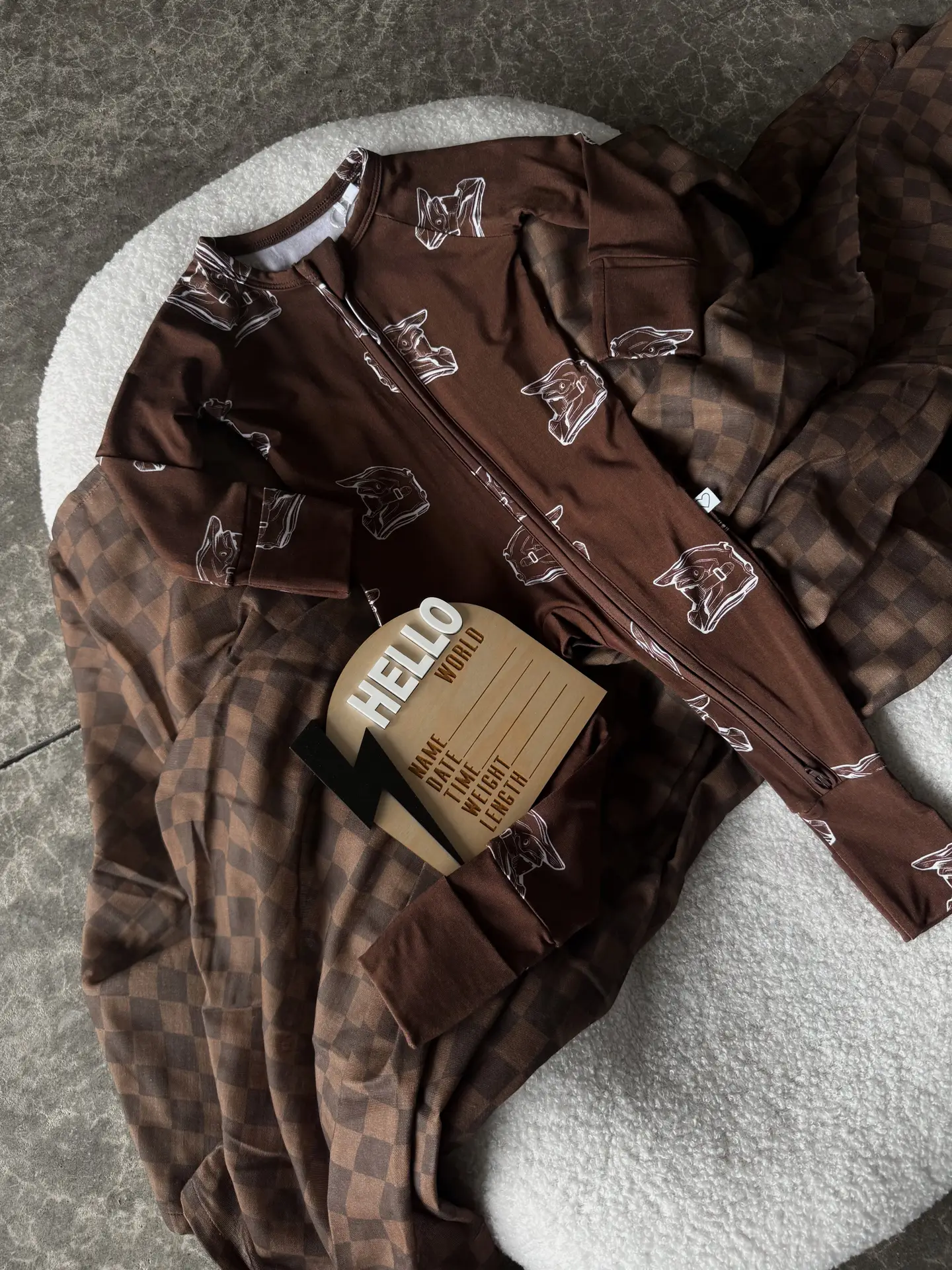 One Little Love Monster Trucks Brown Bamboo Romper