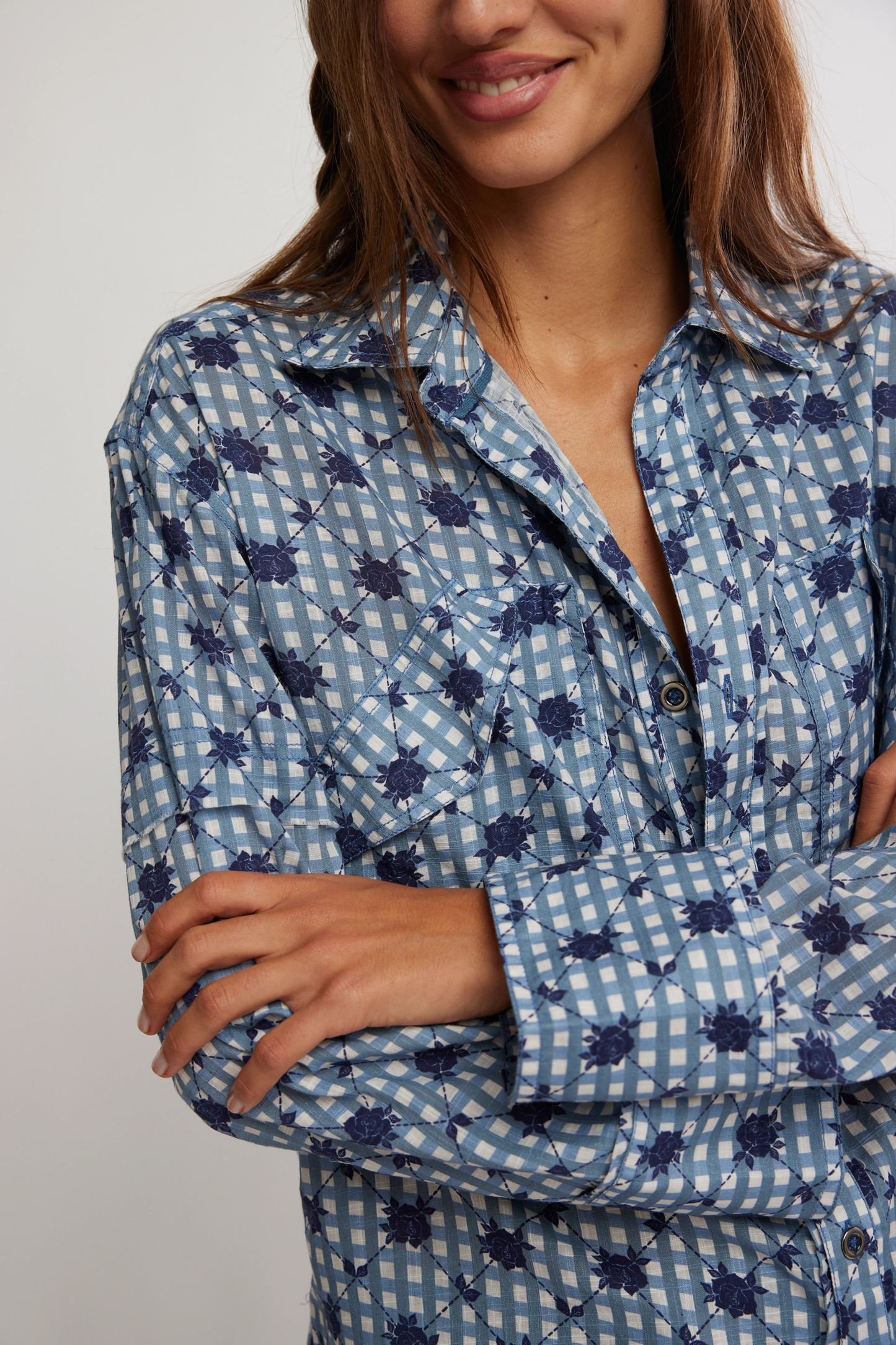 Free People Hidden Camo Shirt- Navy Combo