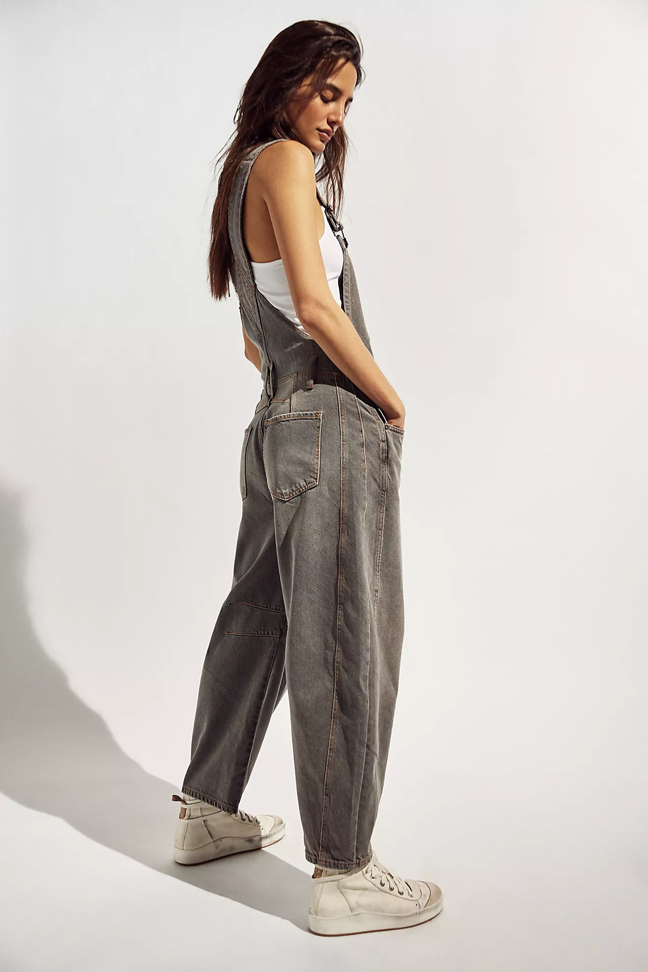 Free People Good Luck Barrel Overalls- Cobblestone