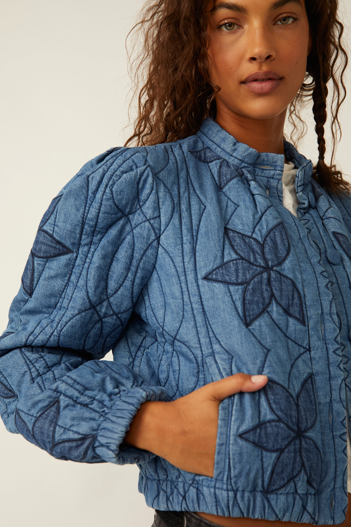 Free People Quinn Quilted Jacket- Denim