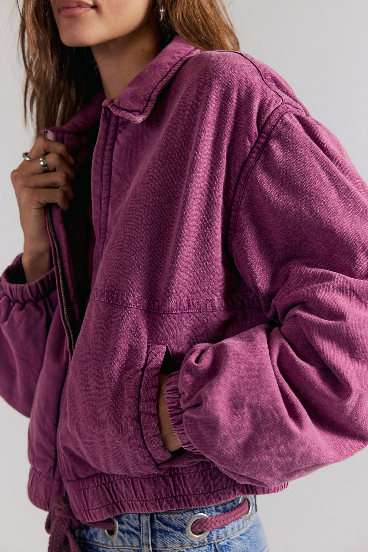 Free People One Birdie Washed Jacket- Roan Rouge