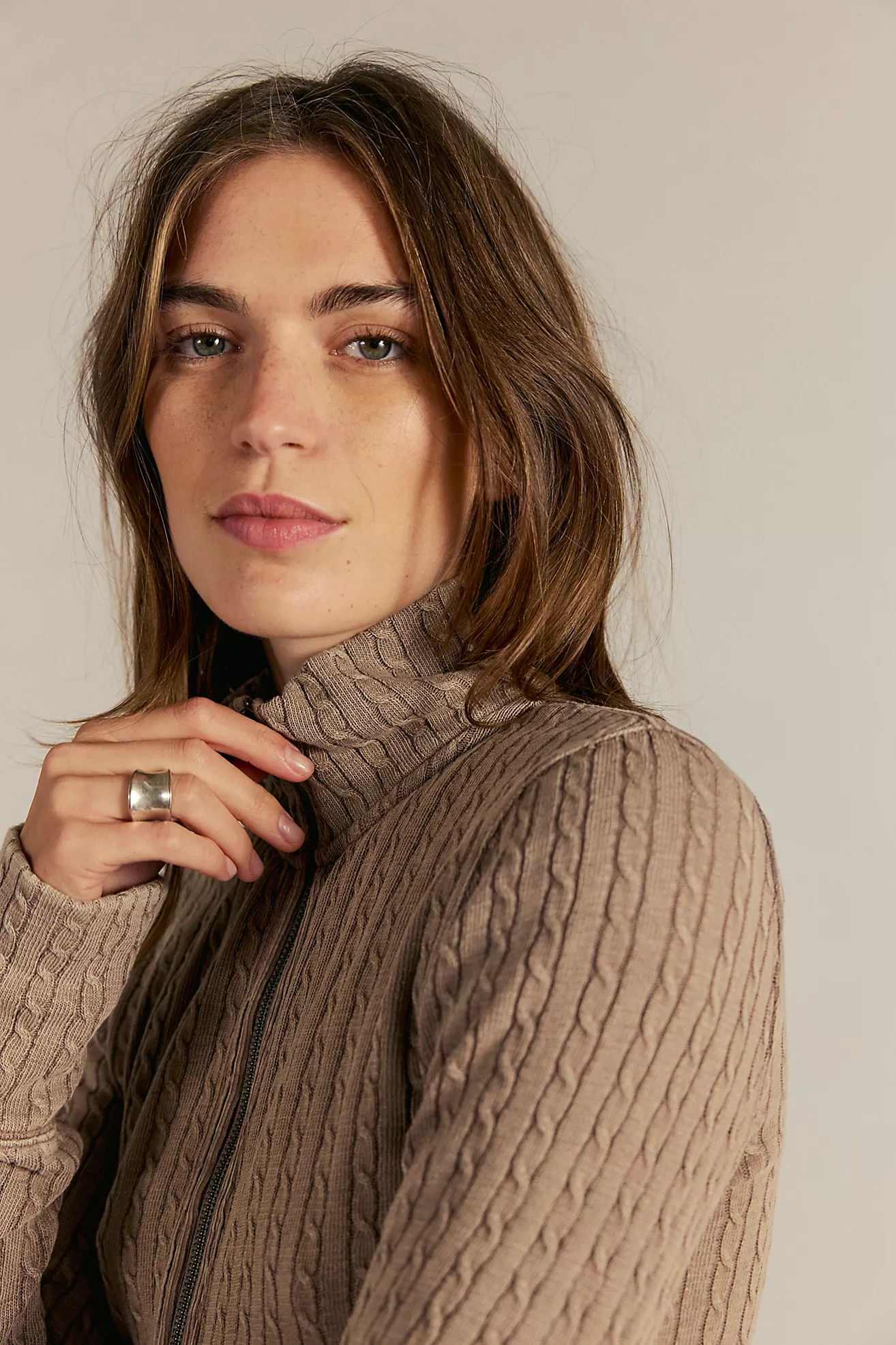Free People Brunch Girl Zip-Up- Dusted Cocoa