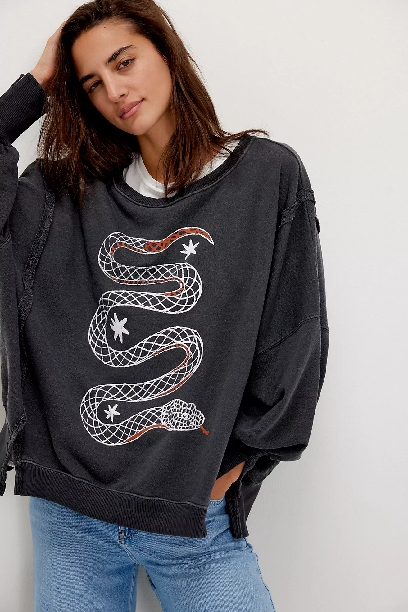Free People Graphic Camden Pullover- Snake Combo