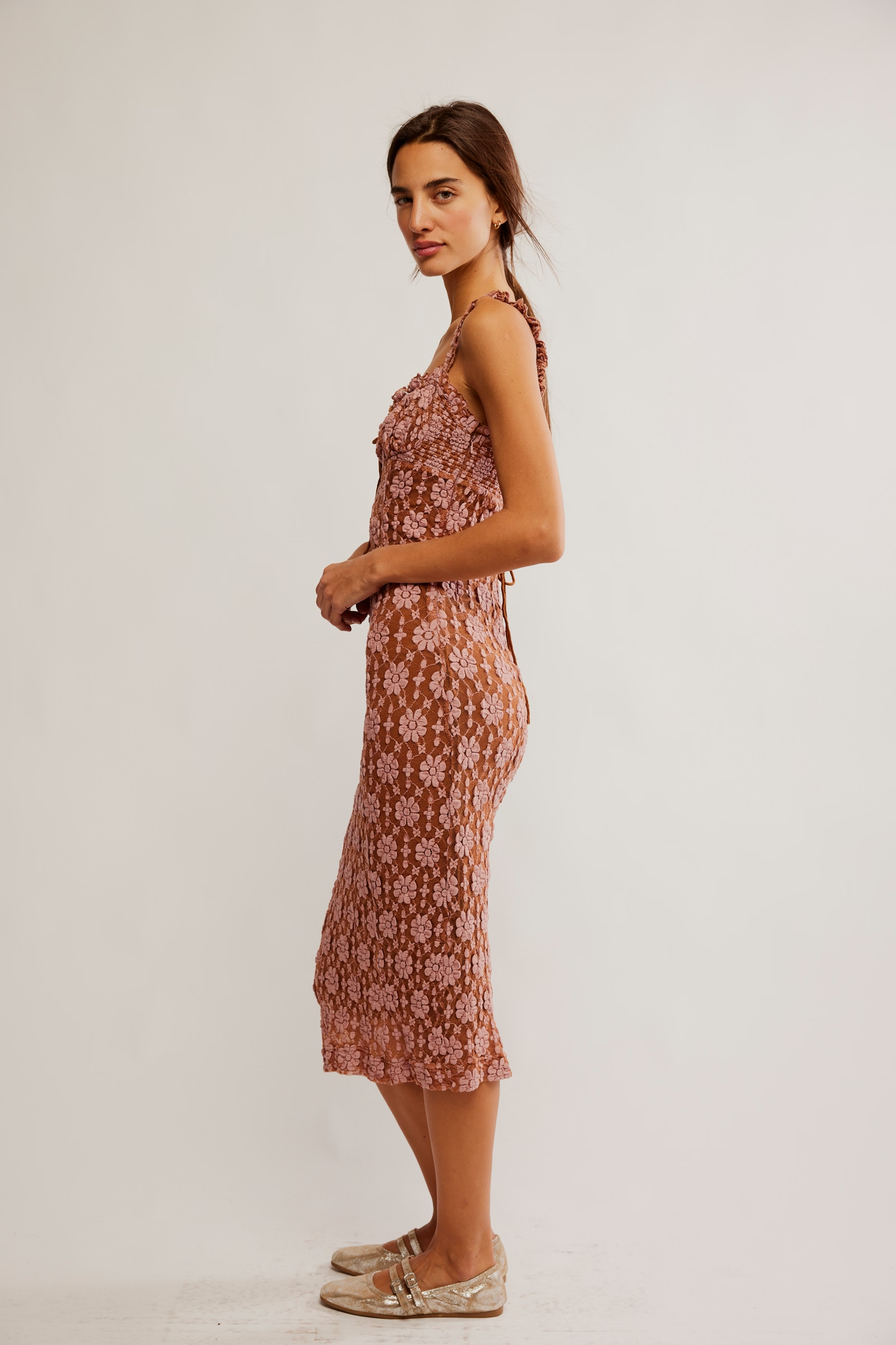 Free People Lucinda Lace Midi Dress- Ginger Combo