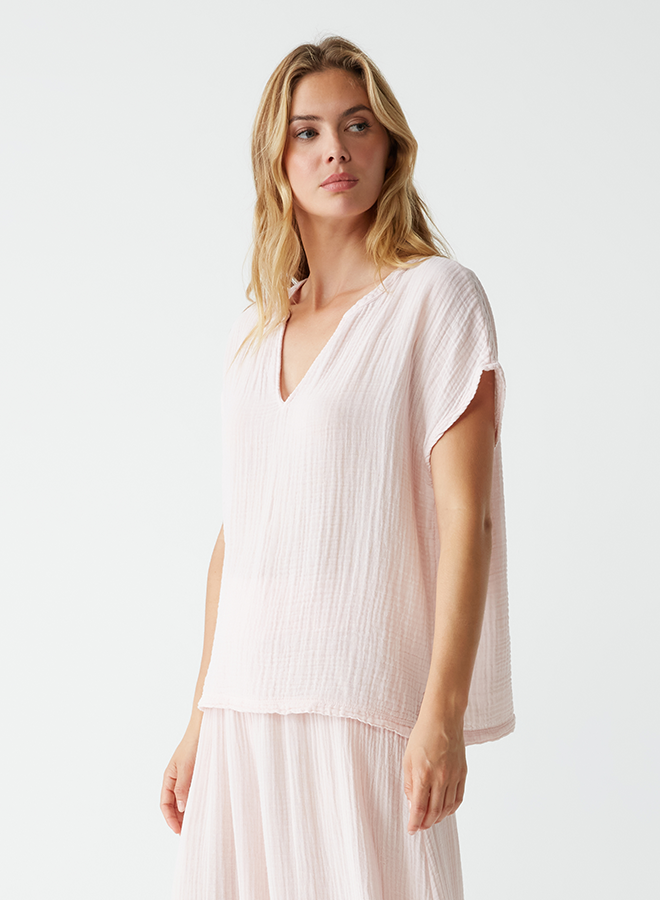 Michael Stars Naomi Split Neck Top- Lychee