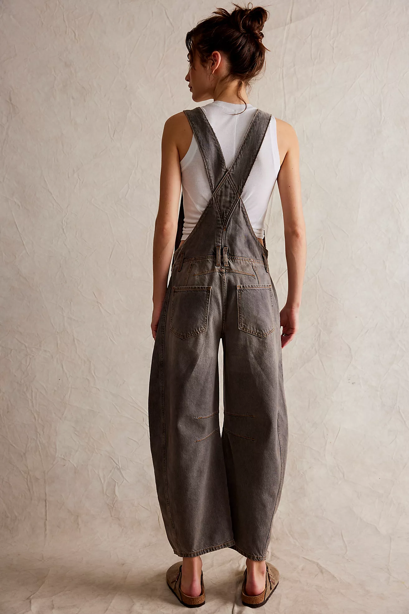 Free People Good Luck Barrel Overalls- Cobblestone