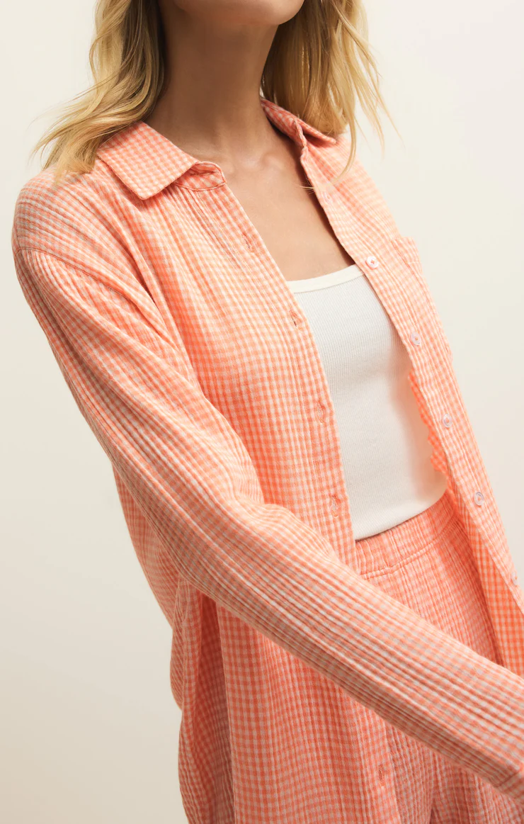 Z Supply Classic Gingham Top- Cantaloupe