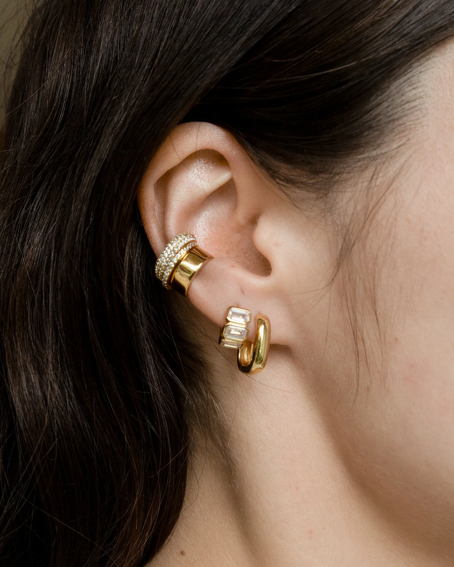 Jurate Sunset Emerald Cut Simulated Diamond Huggie Hoop Earrings