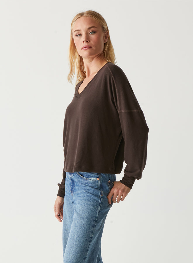 Michael Stars Vic Relaxed V-Neck Pullover- Java