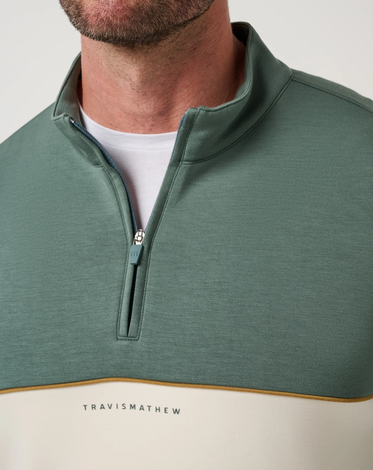 Travis Mathew Fibercloud Color Block Quarter Zip- Balsam Green