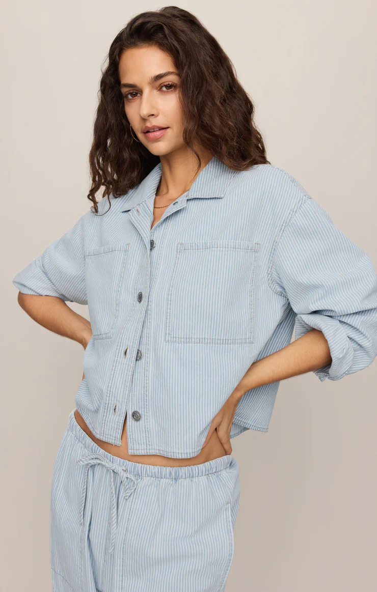 Z Supply Erin Soft Denim Railroad Jacket-Seaboard Stripe