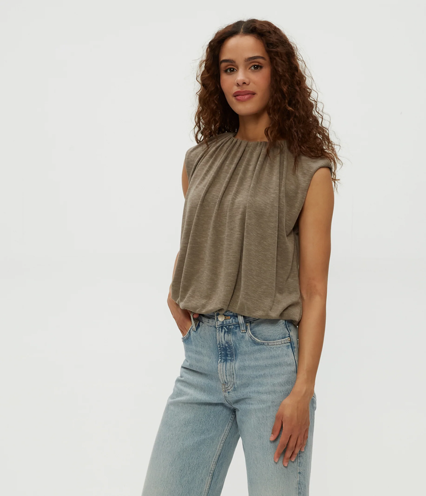 Michael Stars Cindy Bubble Top- Cobblestone