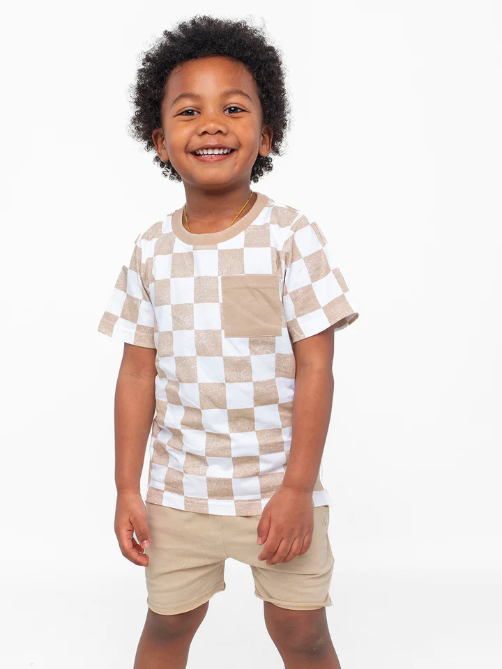 Little Bipsy Checkered Tee- Beige