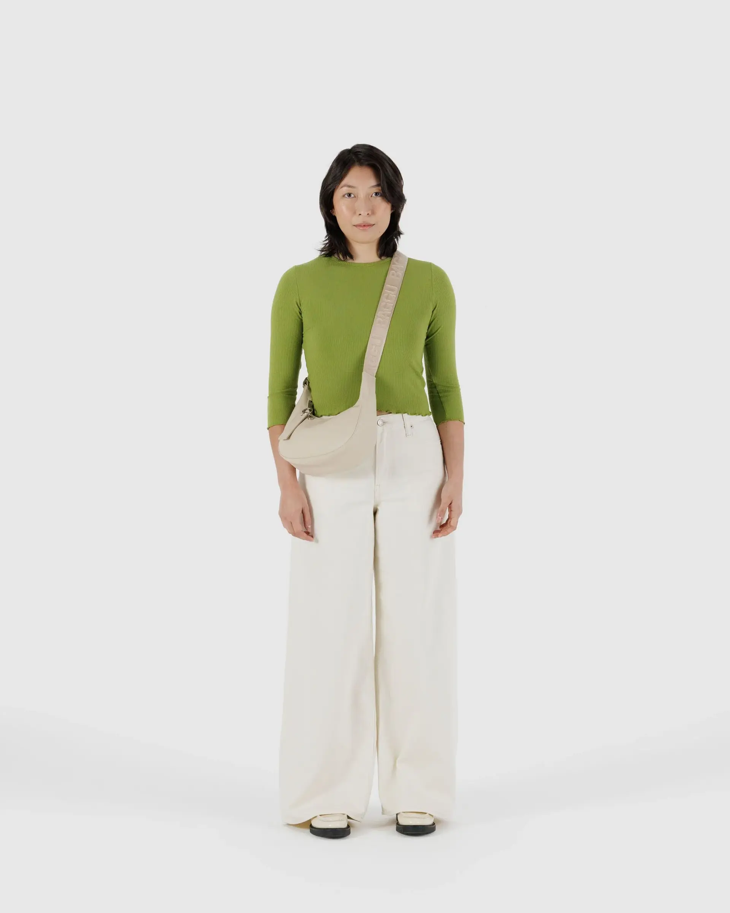 Baggu Small Recycled Leather Crescent Bag - Stone