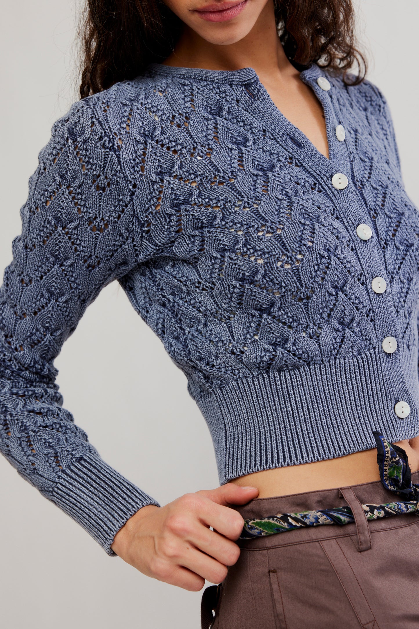 Free People Pretty In Pointelle Cardi- Navy Academy
