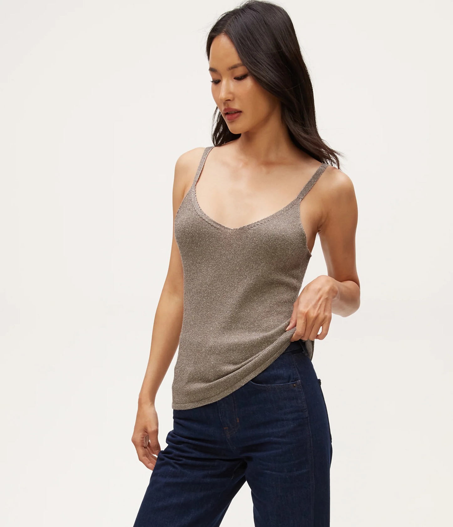 Michael Stars Naomi Metallic Sweater Camisole- Pewter