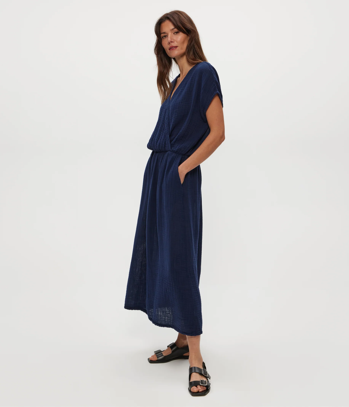 Michael Stars Rylee Gauze Midi Dress- Nocturnal