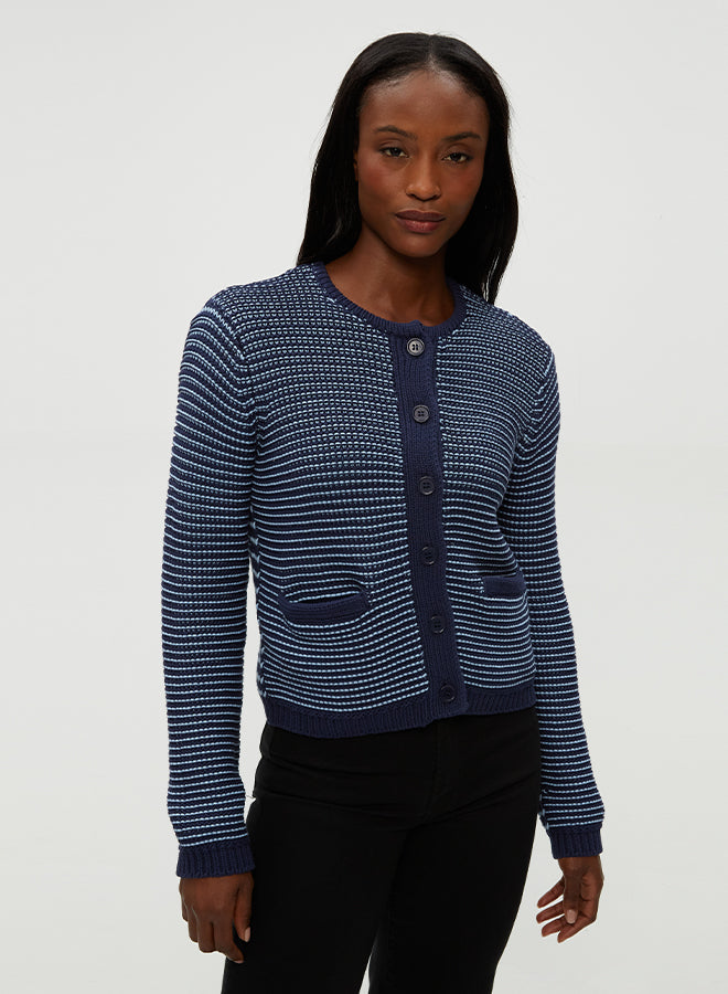 Michael Stars Kaden Crewneck Cardigan- Black & Ivory
