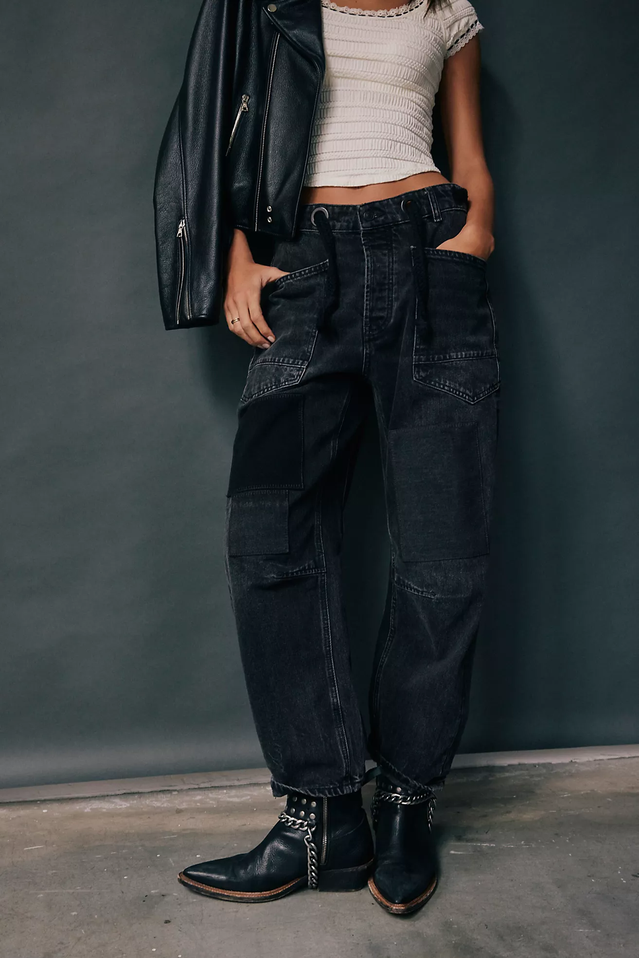 Free People Moxie Pull on Barrel Jeans - Night Hawk